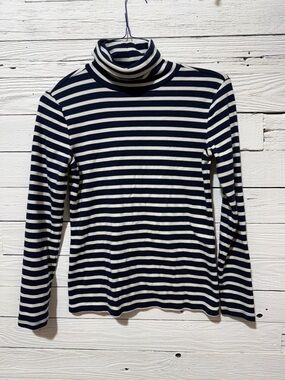 Ann Taylor Weekend Navy & White Striped Turtleneck